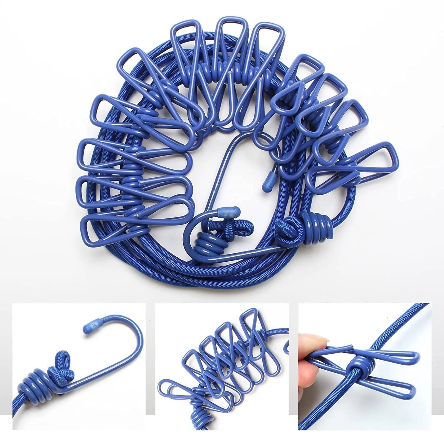 Multi Functional Portable Drying Rope with 12 Clips and 2 Hooks,