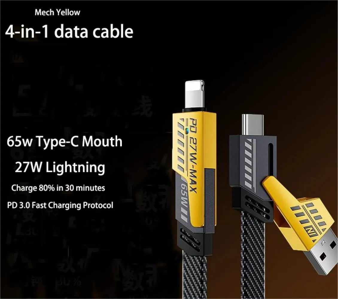 4-in-1 Fast Charging Data Cable | 1M | 65W Type-C | 27W Fast Charging